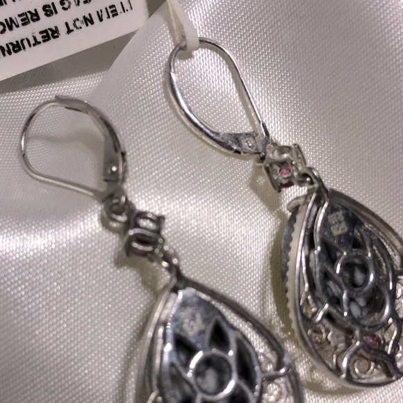 925 silver marked teardrop black agate amethyst hinged back pierced earrings new - Picture 4 of 17
